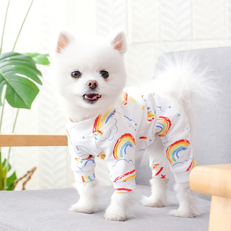 1pc Cozy Rainbow Print Pet Pajama Suit - Soft, Warm, and Comfortable Dog and Cat Clothes for a Peaceful Night's Sleep with Adorable Design and Easy Care
